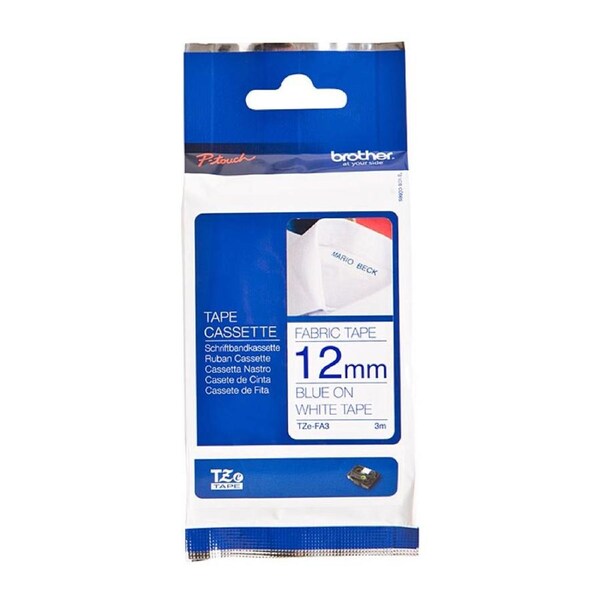 Brother TZe-FA3 Iron On Fabric Labelling Tape 12mm Blue on White 3m Compatible