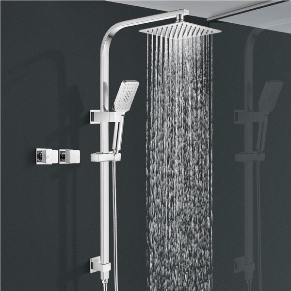 ACA WELS 8" Square Shower Head Set 3-MODE Handheld Diverter Wall Arm With Mixer Taps