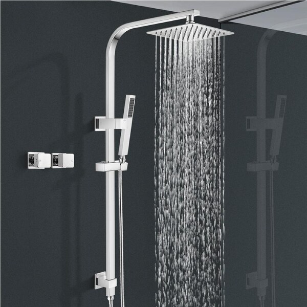 ACA Dual 200MM Shower Head Set Hand Held Sprayer Wall Arm With Square Mixer Taps