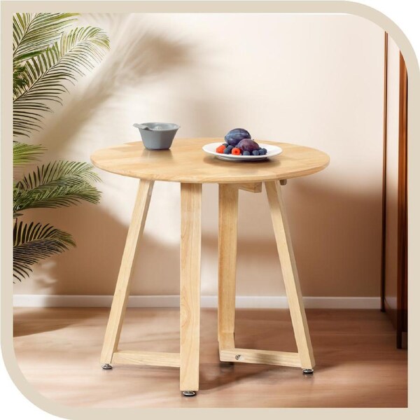 Furb 60CM Coffee Table Round Side Table with Adjustable Foot Pads & Sturdy Soild Wood Frame, OAK