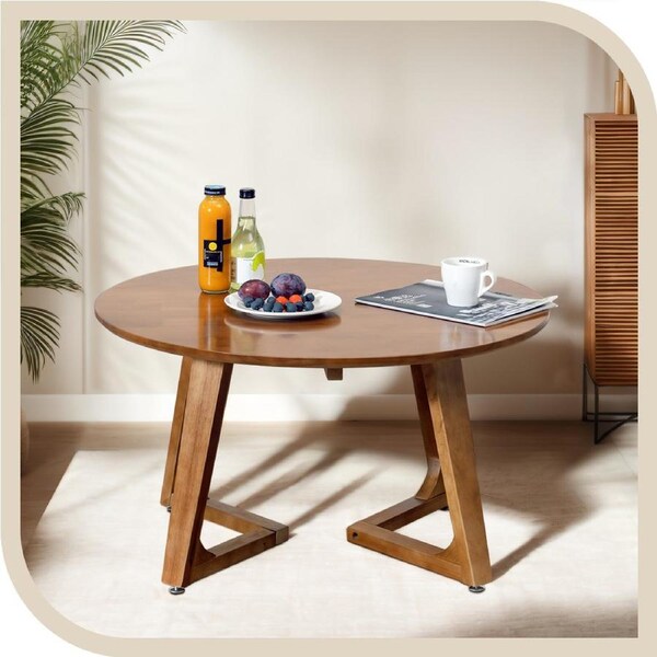 Furb 80CM Coffee Table Round Side Table with Adjustable Foot Pads & Sturdy Soild Wood Frame, WALNUT