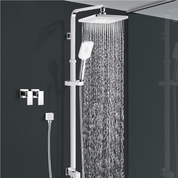 ACA Chrome Square 8'' Shower Head Hand Held Adjustable Height Rail Set Bath Taps