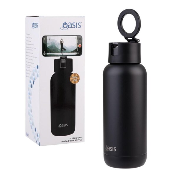 Oasis Mag-Grip Stainless Steel Insulated Moda Drink Bottle 1L - Black