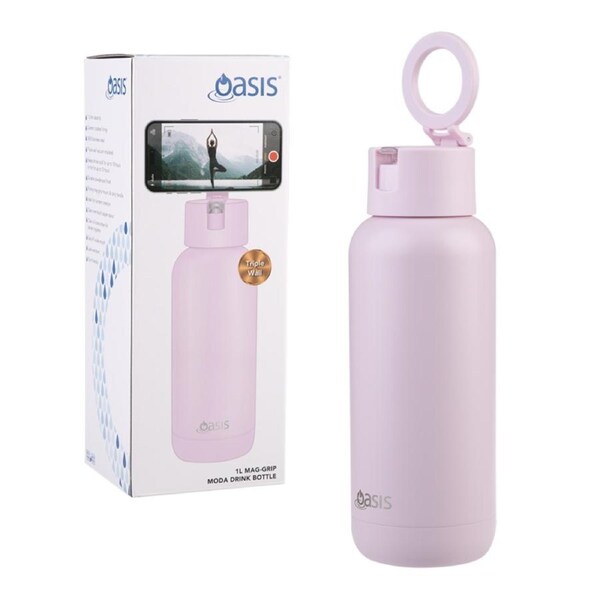 Oasis Mag-Grip Stainless Steel Insulated Moda Drink Bottle 1L - Pink Lemonade