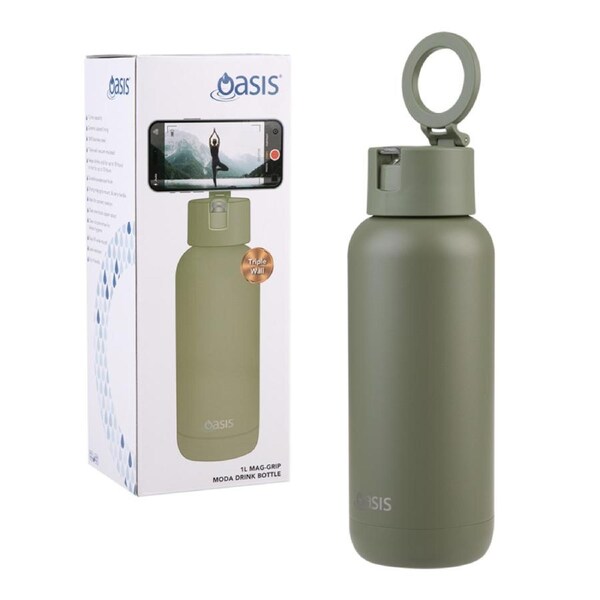 Oasis Mag-Grip Stainless Steel Insulated Moda Drink Bottle 1L - Olive Green