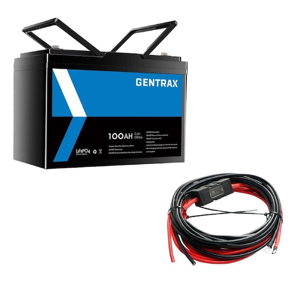 GENTRAX 12V 100Ah Lithium Battery + 6m 50A Fuse M8 Cable