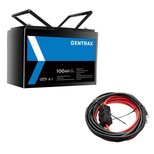 GENTRAX 12V 100Ah Lithium Battery + 6m 60A Fuse M8 Cable