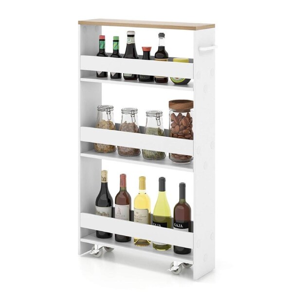 Costway 4-Tier Rolling Storage Cart Wood Kitchen island Bathroom Storage Organizer Utility Cart Rolling Shelving Unit
