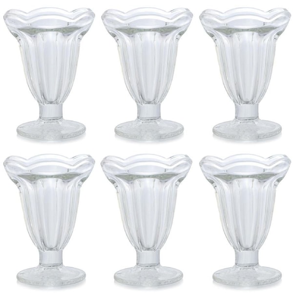 6Pcs Glass Ice Cream Bowls Clear Tulip Sundae Dessert Bowls Footed Fruit Cups