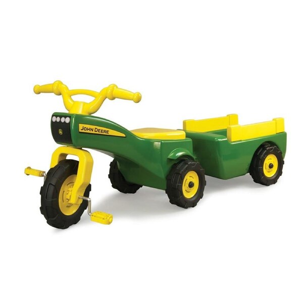 John Deere Kids Ride on Pedal Trike Tractor w Pull Wagon Children Toy Tricycle