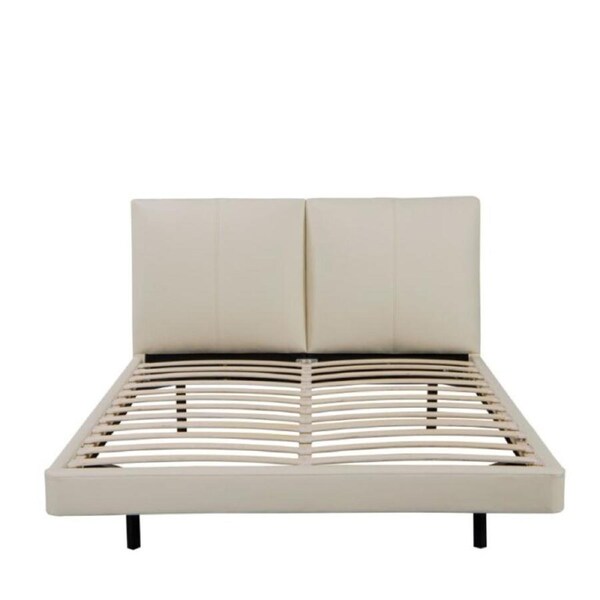 Design Square PU Leatherette Floating Bed Frame With LED Light Double Size Beige