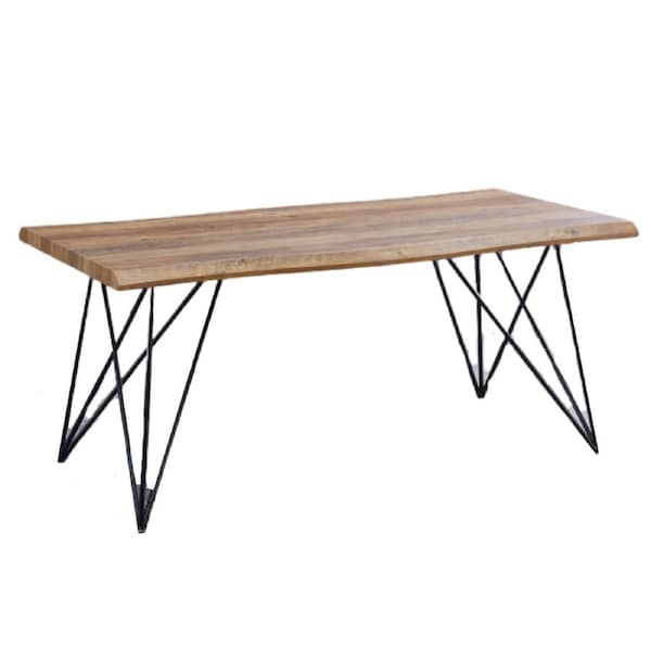 Design Square Wooden Rectangular Kitchen Dining Table 180cm Metal Legs Natural/Black