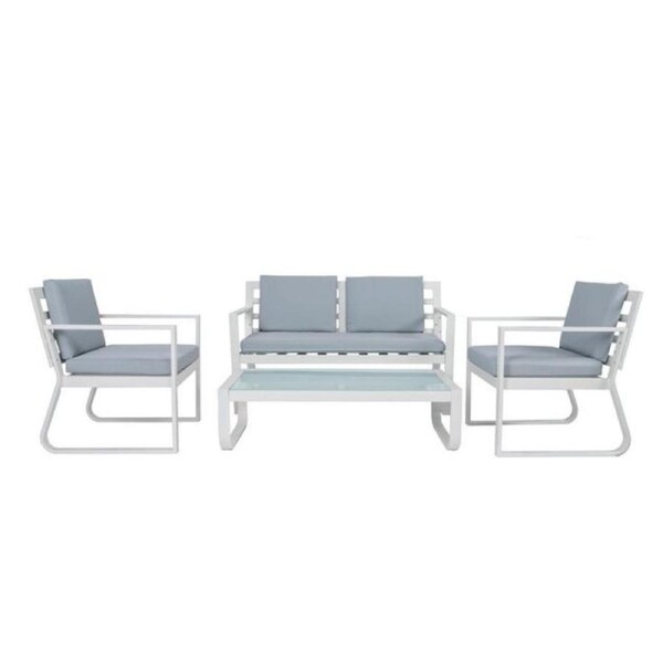 Design Square 4-Pieces Fabric Seat Aluminum Weather Resistant Outdoor Lounge Setting White/Grey