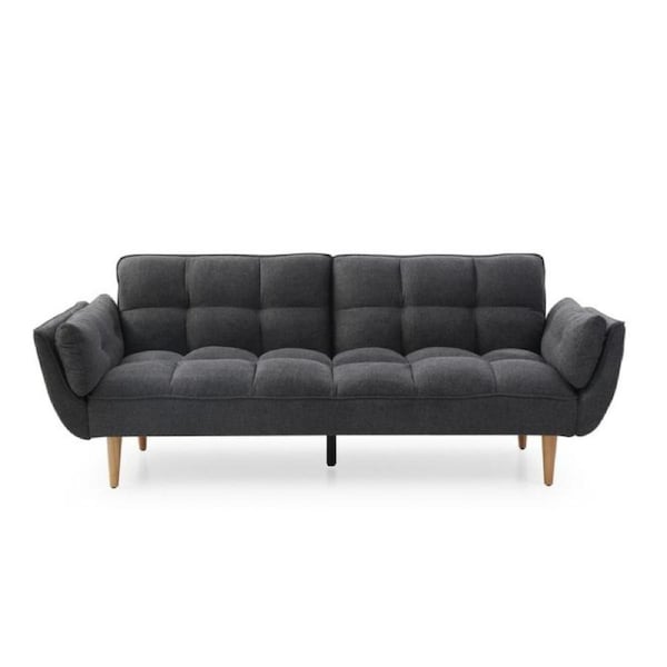 Design Square Fabric 3-Seater Deep Cushioned Couch Sofa Bed Dark Grey