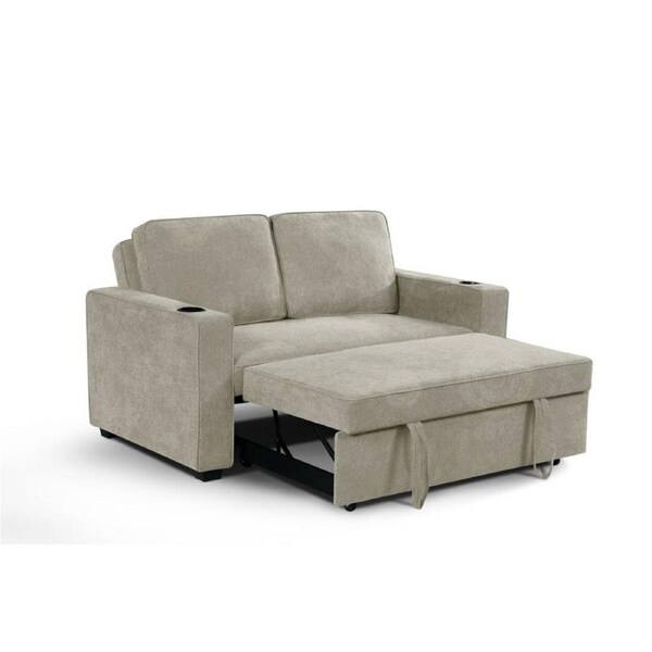 Design Square Fabric Modern 2-Seater Couch Pull-Out Lounge Sofa Bed Beige
