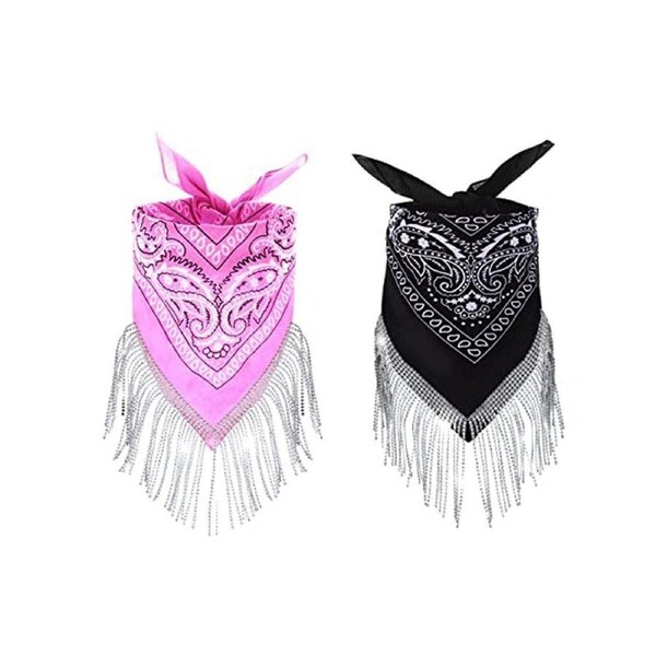 2pcs Fringe Bandana Hip Hop Scarf Stylish Head Wrap Neck Accessory for Men Women