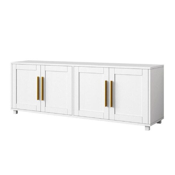 TV Stand Storage Cabinet White Entertainment Unit Television Console Table Media Centre Bench Bed Living Room Furniture with 4 Doors