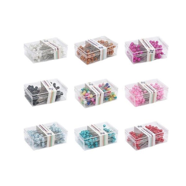 9Boxs Multicolor Pearl Head Pins Sewing Craft Needles for Cross Stitch Quilting