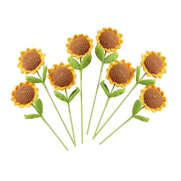 8PCS Handmade Smiley Sunflower Wool Flower Simulation Flowers Gift for Teachers