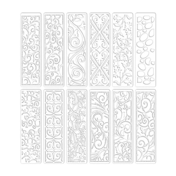 12pcs Striped Floral Stencil Reusable Painting Templates for DIY Handbook Decor