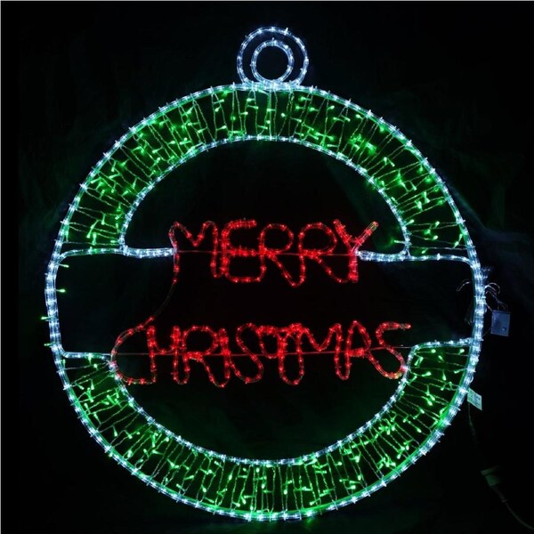 Clearance Christmas LED Motif Merry Christmas Bauble 8 Functions 117x103cm Red Green Outdoor