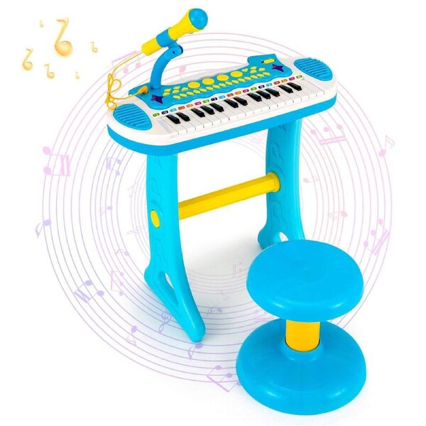 Costway 31-Key Electronic Keyboard Piano Mini Keyboard Musical Gift w/Stool Detachable Design Musical Instrument Blue