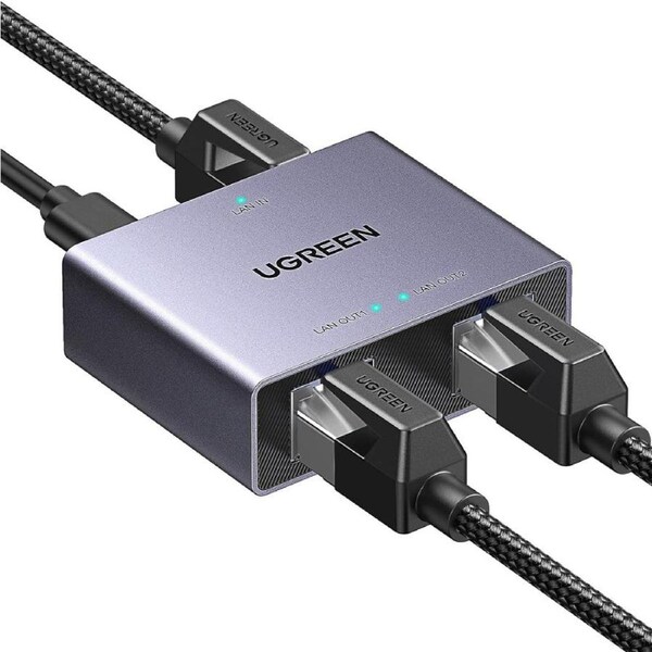 UGREEN Ethernet Splitter 1 in 2 Out Aluminum Gigabit Network Port Splitter 1 Female to 2 Female LAN Internet Adapter with USB C Charging Cable Plug and Play for Cat8 Cat7 Cat6 Cat5e Cat5 RJ45 Cord