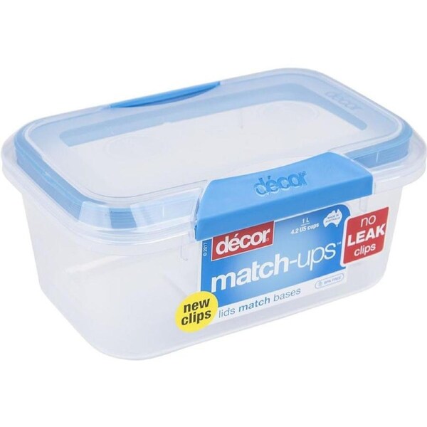 Décor 1L Food Storage Pantry Container - Match-ups Clips - Ideal for Meal Prep - BPA Free - Dishwasher, Freezer & Microwave Safe, Blue, 1L
