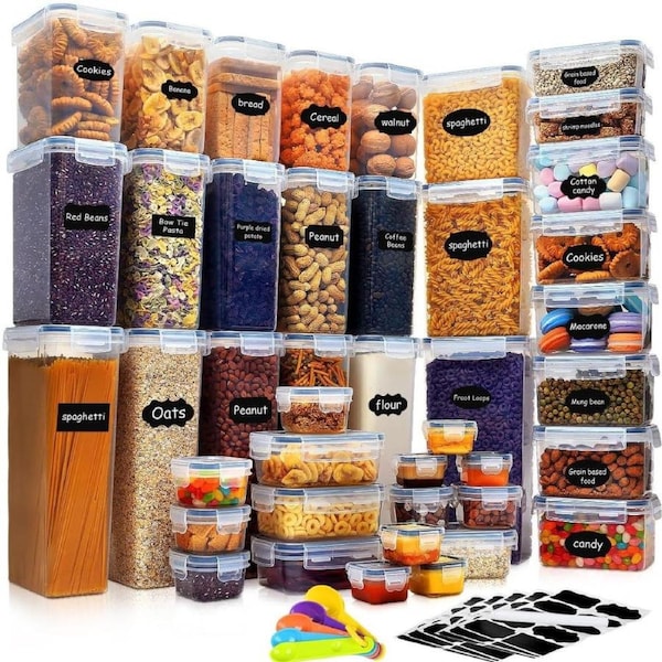 42 Pack Airtight Food Storage Container Set - Pantry Storage Containers Organiser & Cereal Storage Containers for Kitchen Storage & Organisation with 100% Leak Proof Lids