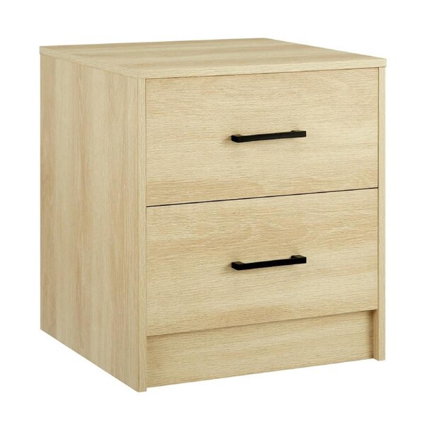 Design Square Marcus Wooden Nightstand Bedside Table W/ 2-Drawer Oak