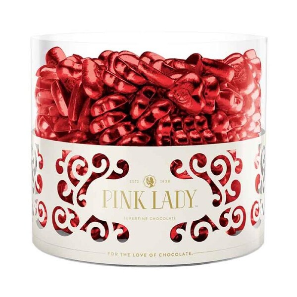 250pk Red 8g Premium Milk Chocolate Pink Lady Foil Hearts in a Tub