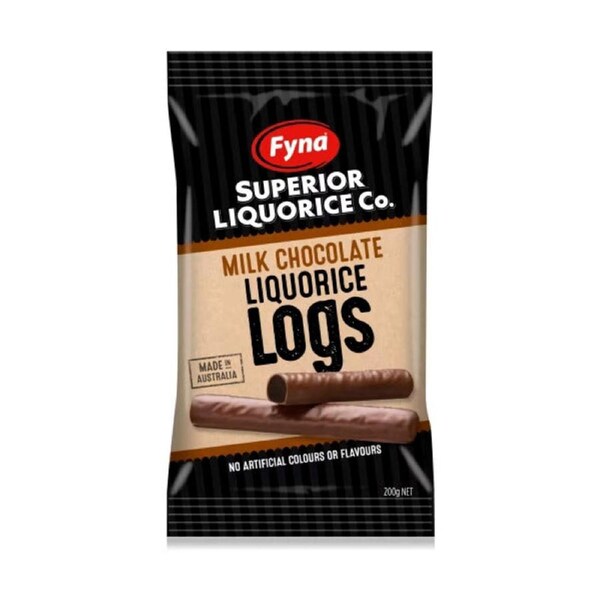 Fyna Superior Liquorice Co. Milk Chocolate Liquorice Logs 200g