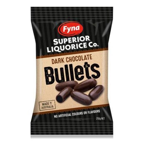 Fyna Superior Liquorice Co. Dark Chocolate Bullets 250g