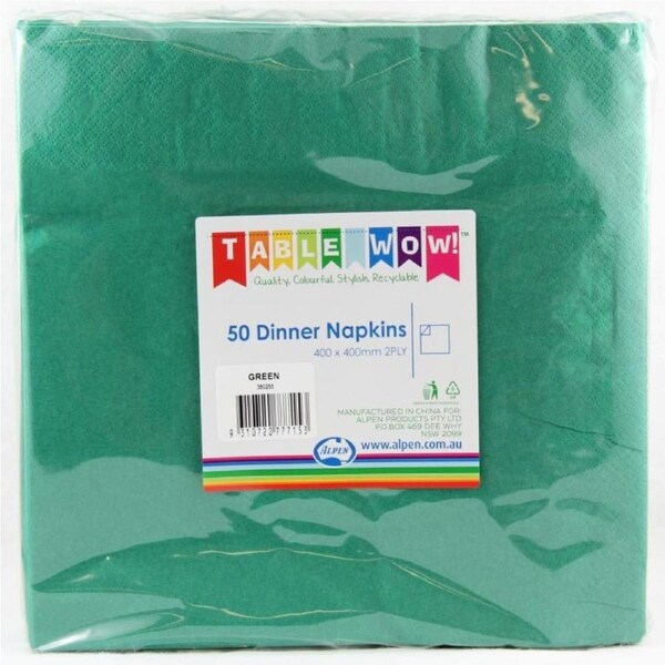 Green Dinner Napkins 2ply 40x40cm 50pk