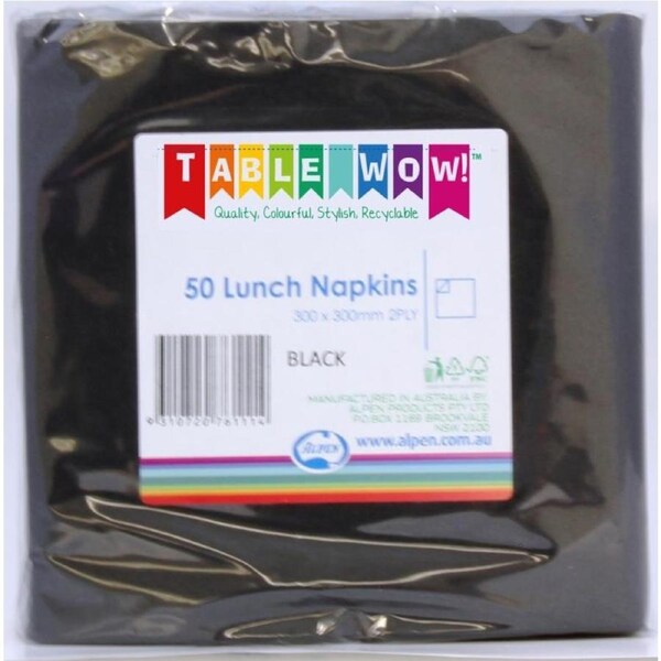 Black Lunch Napkins 2ply 30x30cm 50pk