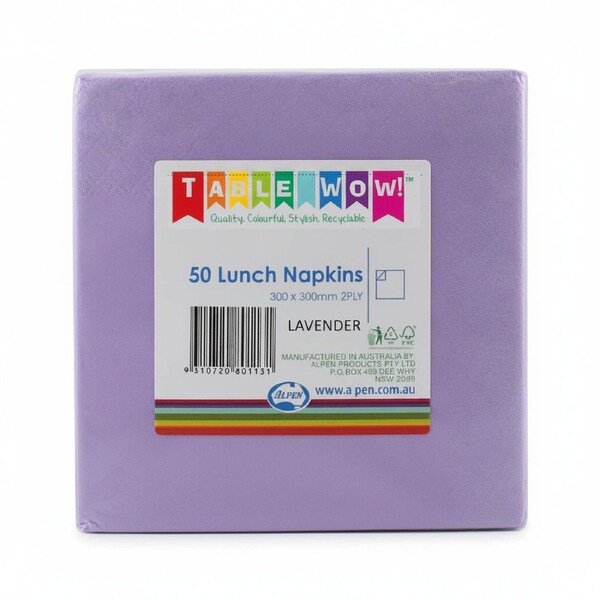 Lavender Lunch Napkins 2ply 30x30cm 50pk