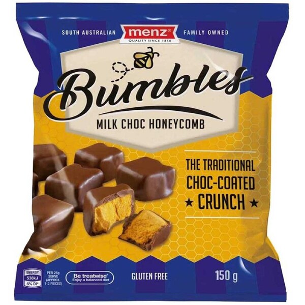 Menz Bumbles Milk Choc Honeycomb 150g