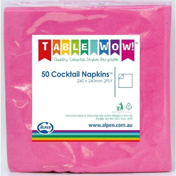 Magenta Cocktail Napkins 2ply 24x24cm 50pk