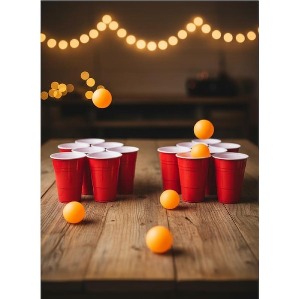 Beer Pong Drinking Game Set (10x 16oz Reusable Cups & 3 Balls)