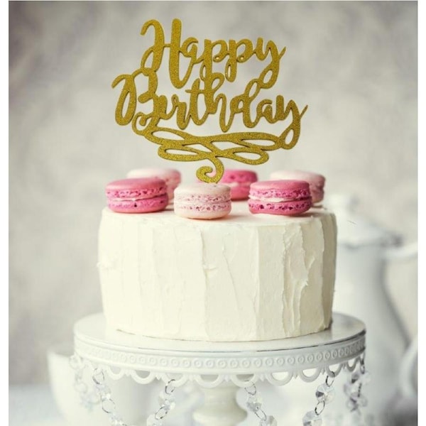 Gold Glitter Cake Topper - Happy Birthday