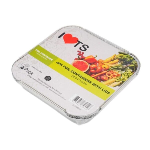 BULK 16x4pk Foil Containers with Lids 24x24x3.5cm (64 pieces)