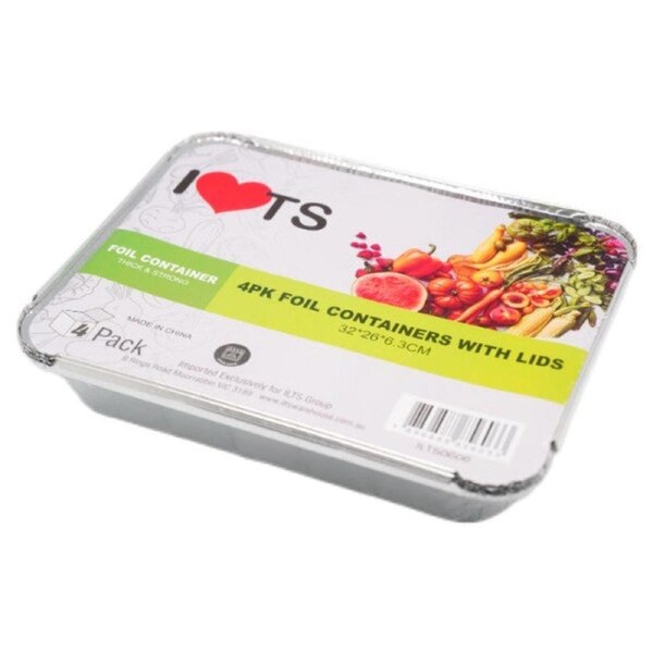 BULK 24x4pk Foil Containers with Lids 32x26x6.3cm (96 pieces)