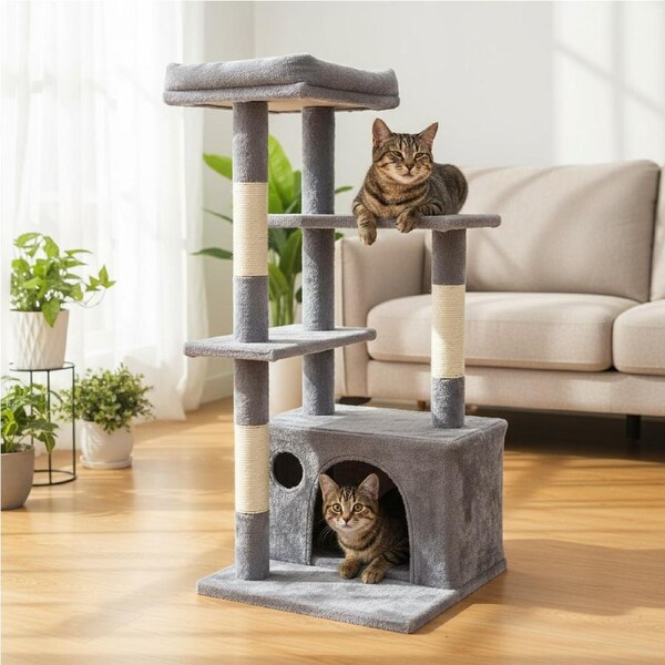 Purrfect Multi Level Cat Scratching Pole 45x45x102cm (Grey or Brown)