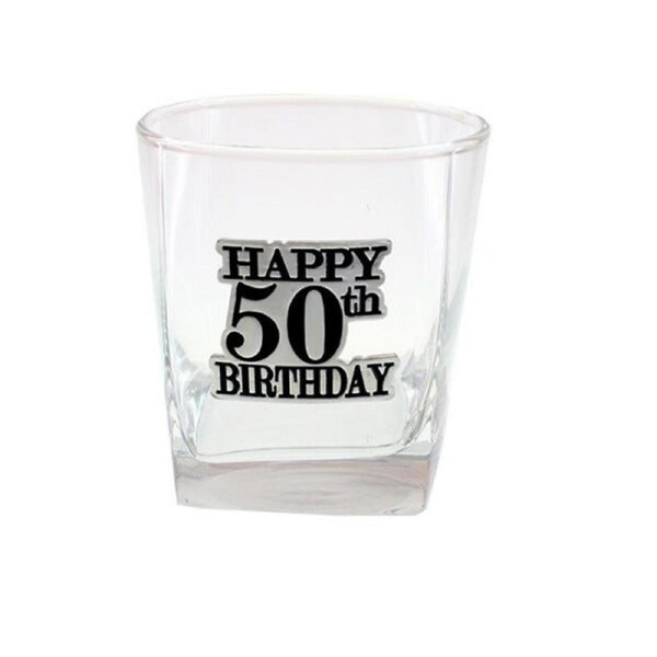 50th Birthday Badge Scotch Glass