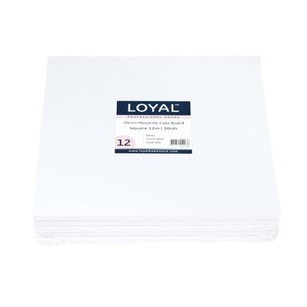 12in Square 10mm Masonite Cake Board - White
