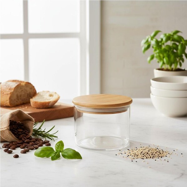 Bamboo Glass Jars Round 280ml