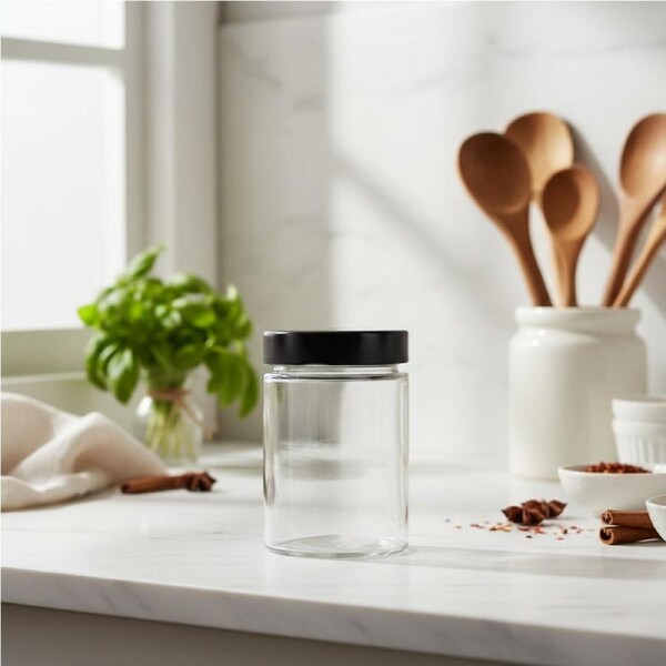 Screw Top Glass Jar Black 500ml