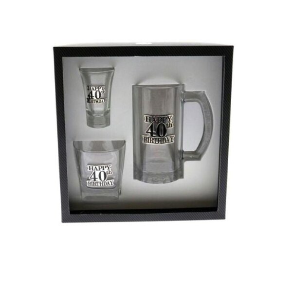 Set of 3 40th Birthday Badged Shot, Scotch & Beer Glass