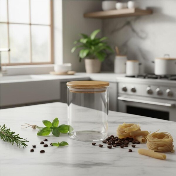 Bamboo Glass Jars Round 550ml