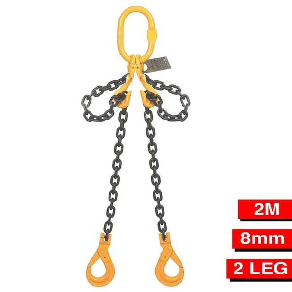 LIFT SAFE 8mm x 2M 2 Leg Lifting Chain Sling - W.L.L 3500KG - Grade 80